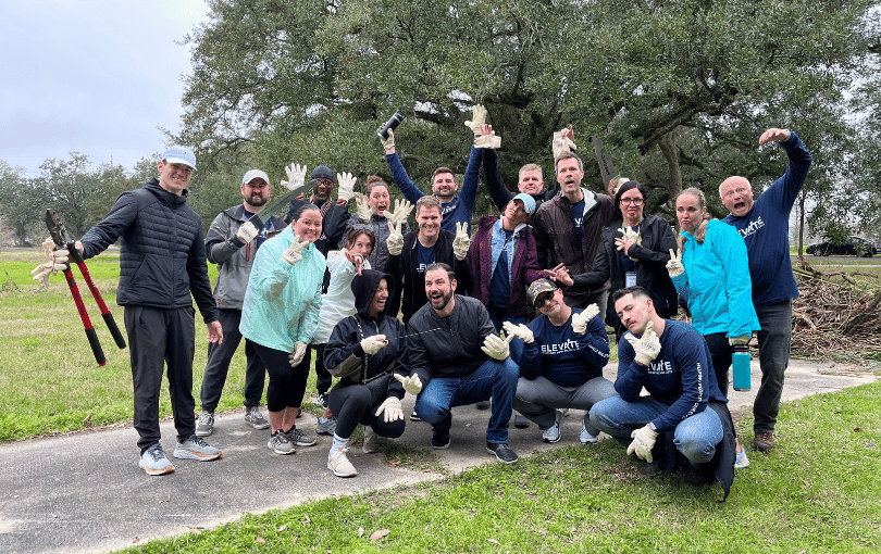 Volunteers at an environmental conservation project.