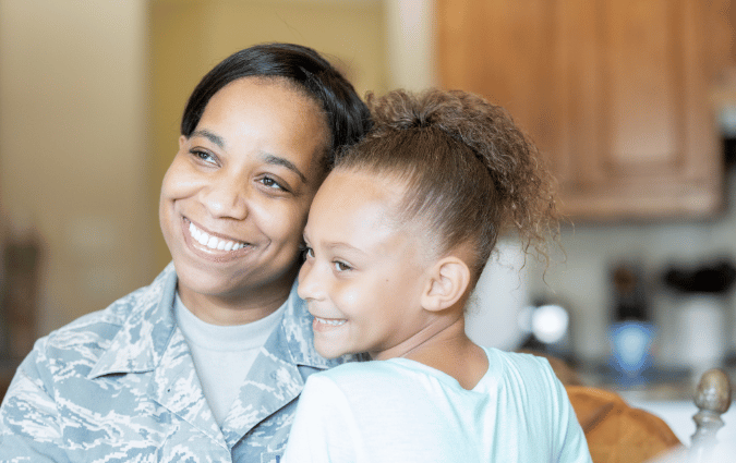 Army mother with her 10 year old daughter. 